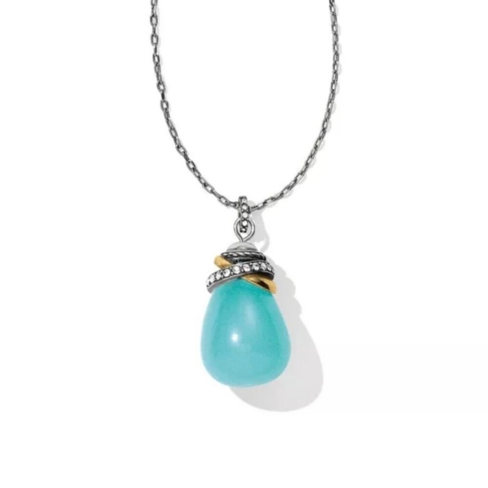 Brighton NEPTUNE'S RINGS AQUA QUARTZ STONE Silver Gold Long Necklace.